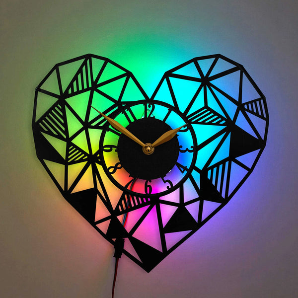Couples Clock Heart Clock Heart Decor Geometric Clock Romantic Wall Clock Love Clock