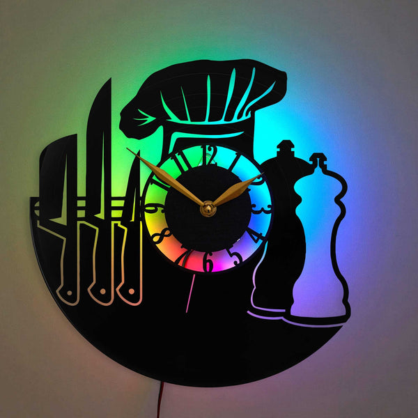 Kitchen Wall Clock, Decor for Modern Dining or Living Room, Home Art Decorations, Knife, Utensils and Cutlery Gifts for Cooks and Chefs