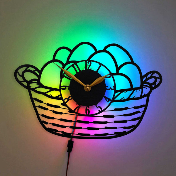 Eggs Clock, Egg Decor, Gift Idea, Egg Basket Wall Clock, Farmhouse Kitchen Decor, Farm Life Decor