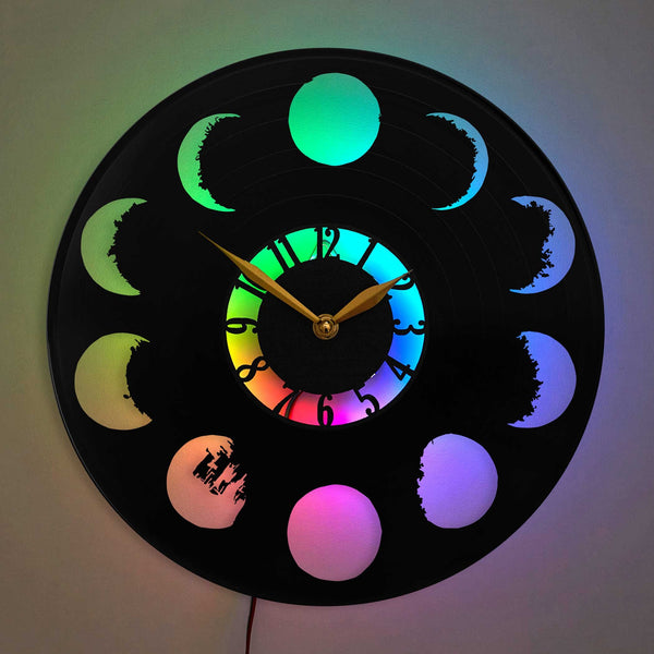 Moon Wall Clock with Led Light, Phases of The Moon Wall Art, Lunar Phases Decor, Moon Cycle Gift