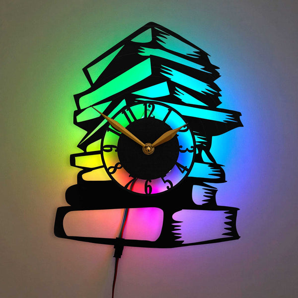 Books Clock with Led Light, Library Wall Decor, Gift Idea