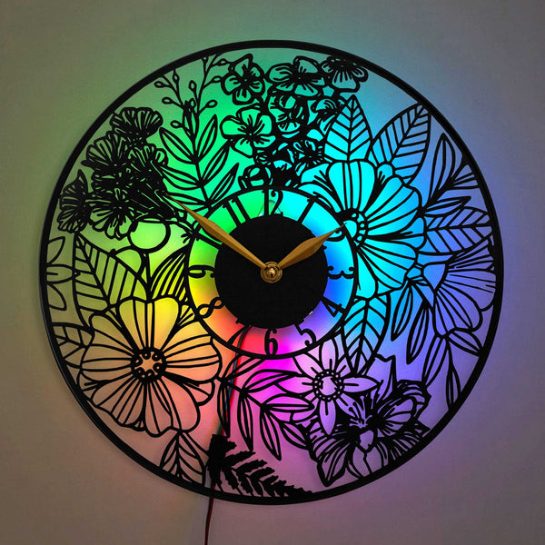 Flower Wall Clock, Floral Wall Clocks Battery Operated, Kitchen Decor, Flower Bar Gift, Botanical Design Clock, Nature Lover Gift