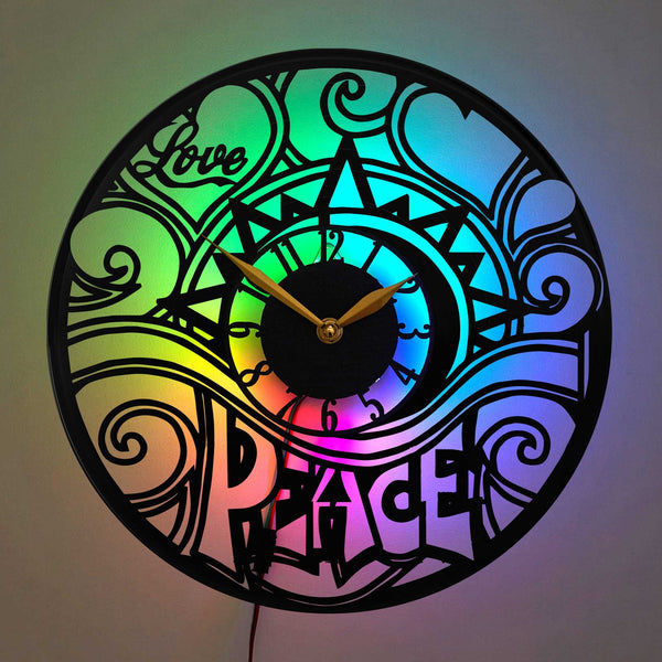 Peace Sign Clock, Peace Design, Peace and Love Theme Clock, Hippie Style Clock