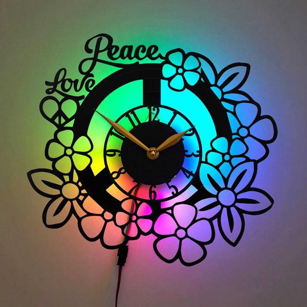 Peace Wall Clock, Peace Decor, Peace and Love Theme Clock, Floral Design Clock