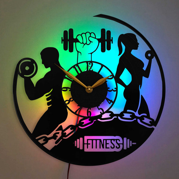 Gym Wall Clock with Led Light, Decor for Home or Garage Gym, Gifts for Weight Lifters and Gym Lovers, Workout Room Decorations for Fitness