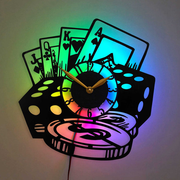 Poker Clock, Cards, Dice, Chips Decor, Gift Idea