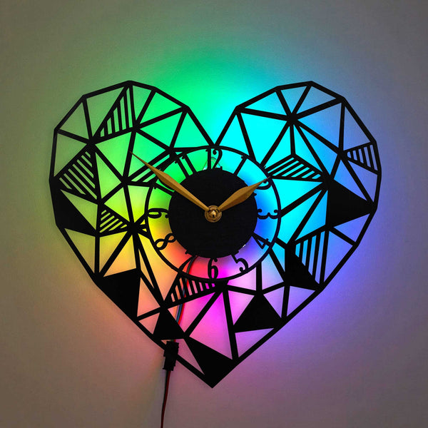 Heart Wall Clock, Heart Decor, Heart Gift Idea, Geometric Heart Wall Clock, Love Themed Decor,  Romantic Wall Clock, Valentines Day Gift
