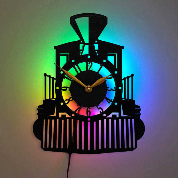 Train Clock with Led Lights, Train Gifts for Men, Railroad Memorabilia for Men, Decor Style