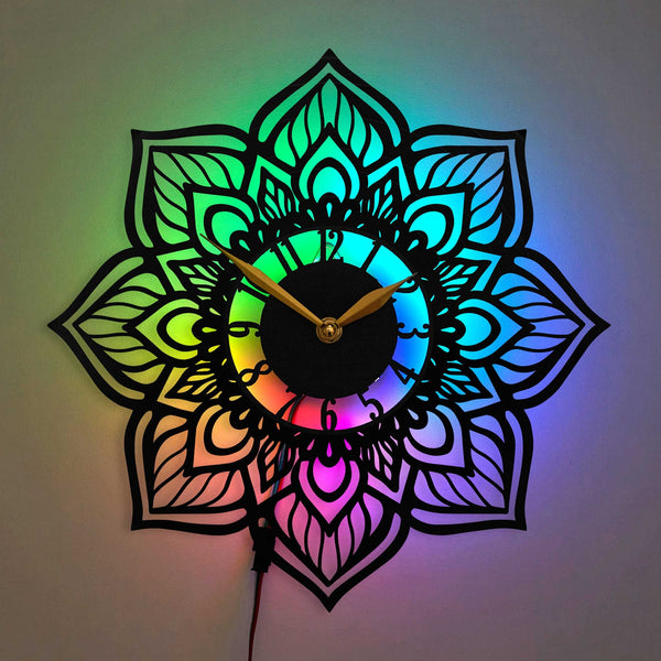 Lotos Clock Flower, Clock Lotos Decor, Flower Wall Clock with Led Light, Floral Wall Clocks Battery Operated, Kitchen Decor, Flower Bar Gift