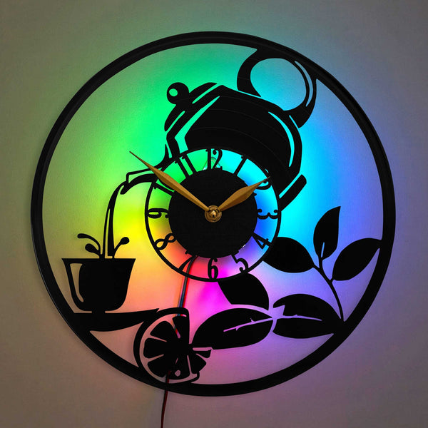 Kettle Clock, Kitchen Clock, Decor for Modern Dining or Living Room, Home Art Decorations, Utensils and Cutlery Gifts for Cooks and Chefs