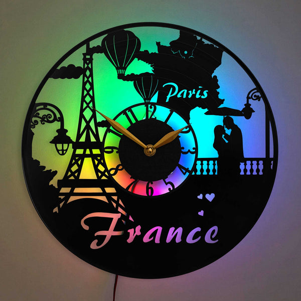 France Clock, Paris Clock, Eiffel Tower Clock, Hot Air Balloon Clock, Paris Skyline Clock, Love and Romance Decor