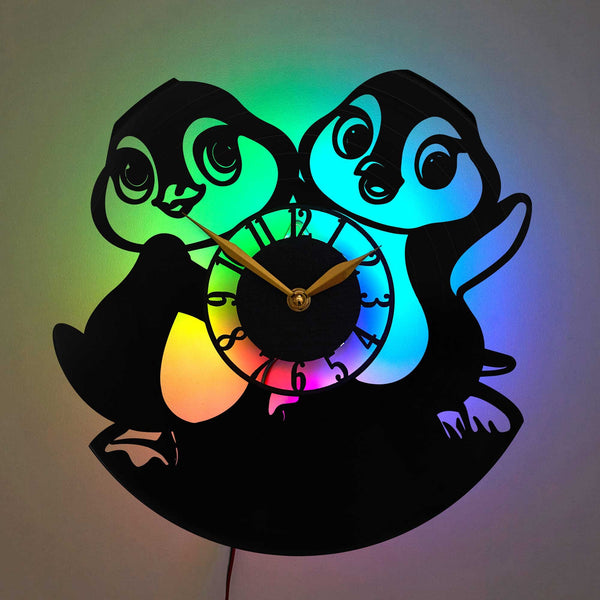 Penguins Clock, Penguins Gift, Penguins Decor, Penguins Design, Cute Animal Theme Clock, Cartoon Style Clock, Two Penguins Clock