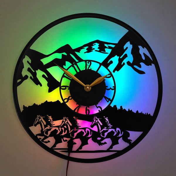 Ranch Clock, Horse Clock, Wild Horses Clock, Mountain Landscape Clock, Nature Scene Clock, Running Horses Clock