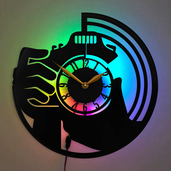 Photographer Clock, Photo Clock, Camera Design Clock, Photography Theme Clock, Silhouette of Hand Holding Camera Clock