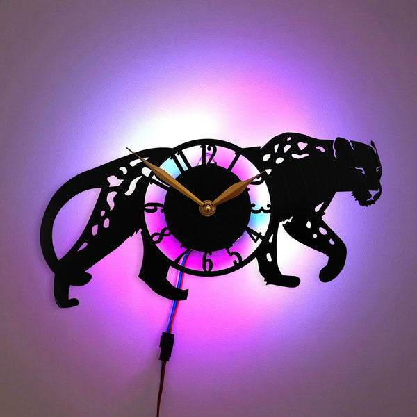 Leopard Clock, Leopard Wall Clock, Panther Silhouette Clock, Animal Theme Wall Clock, Wildlife Decor Clock, Jungle Style Clock, Leopard