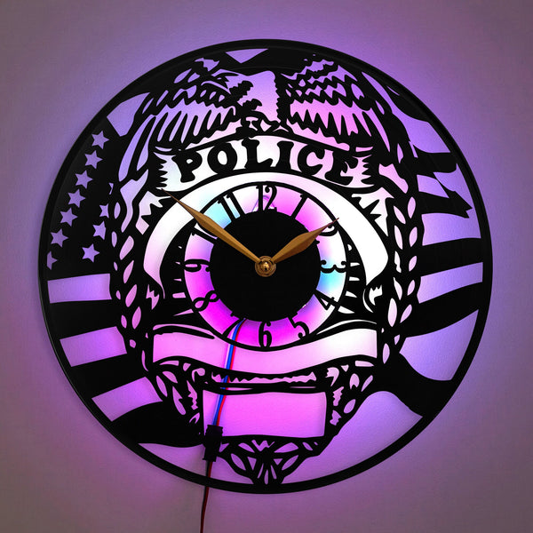 Police Clock, Police Gift, Police Decor Wall Art, Eagle Police Badge Clock, USA Police Shield Clock, American Flag Police Clock, Police, Eagle