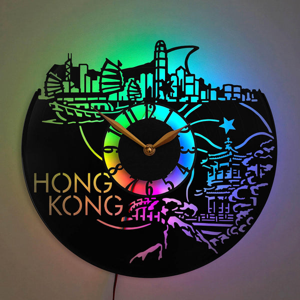 Hong Kong Clock, Hong Kong Decor, Hong Kong Gift, City Skyline Silhouette Clock, Traditional Architecture Design, Travel Inspired Decor