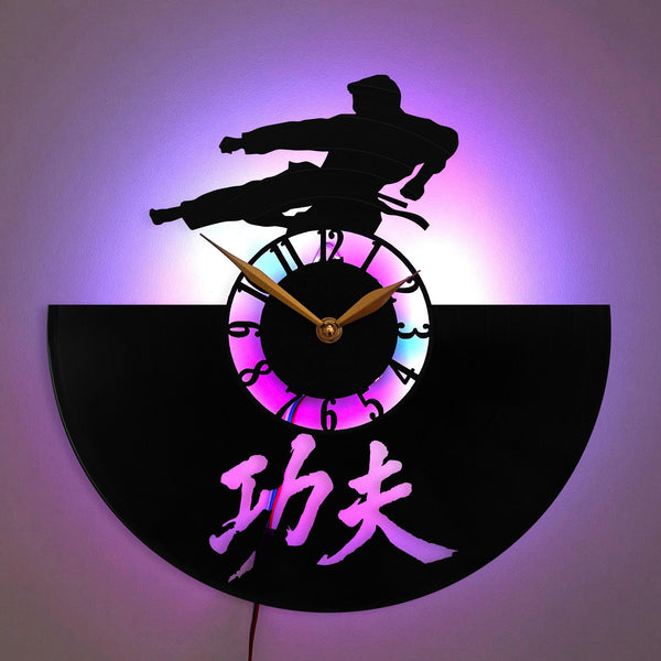 Kungfu Clock, Kung fu Gift, Fighter Silhouette Clock, Martial Arts Decor