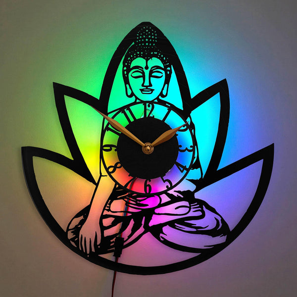 Buddha Clock, Meditation Wall Clock, Yoga Wall Clock, Lotus Flower Clock, Spiritual Theme Clock