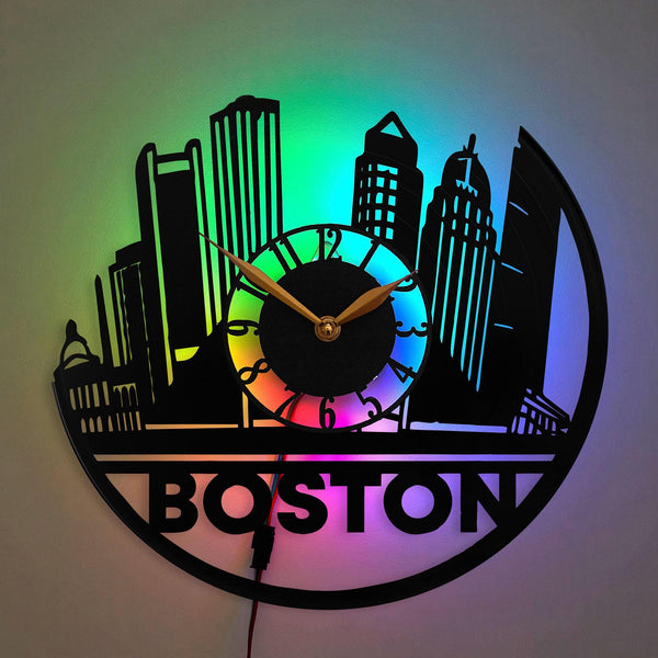 Boston Clock, Boston Skyline Clock, Cityscape Clock, Architecture Wall Clock