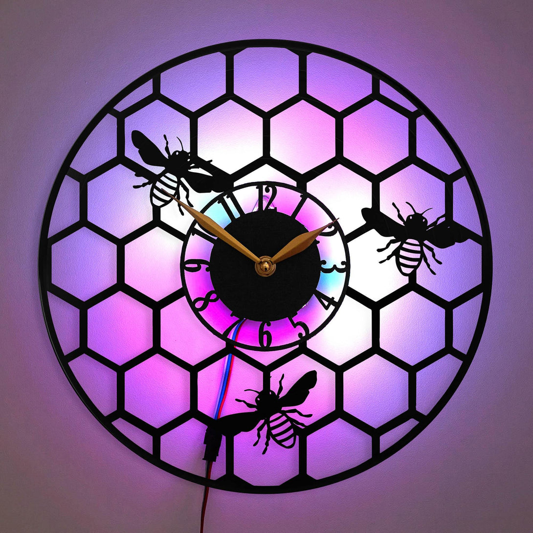 Bee Clock, Honeycomb Clock, Hexagon Pattern Clock, Nature Inspired Decor, Beekeeper Gift, Bee Decor, Honey Lover Gift, Bee, Honey