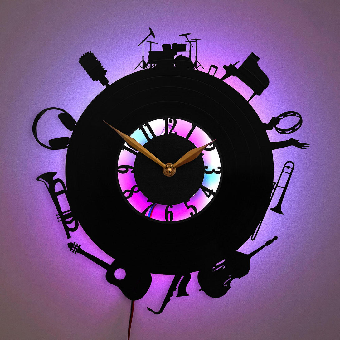 Music Wall Clock, Musical Instruments Clock, Band Instrument Decor, Jazz Clock, Musical Wall Art, Music Lover Gift