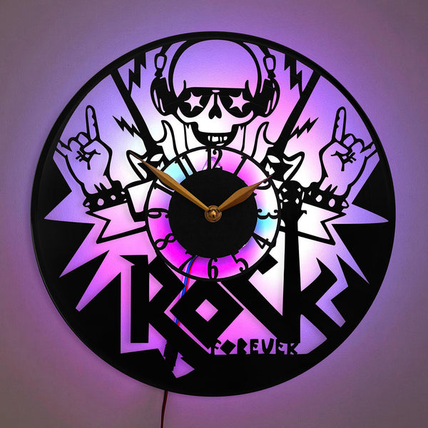 Rock Clock, Skull Clock, Rock and Roll Decor, Music Lover Clock, Music Decor, Rock Forever Clock, Rock Forever
