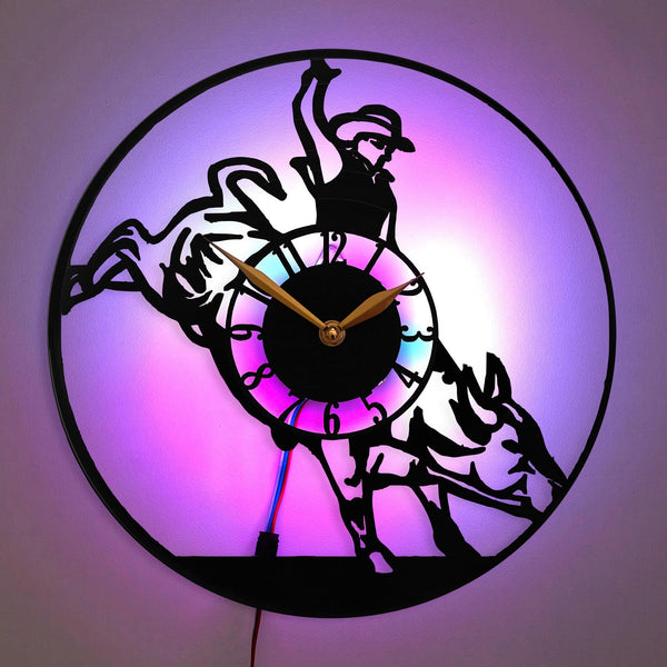Bull Fighting, Rodeo Wall Clock, Cowboy Decor, Bull Riding Clock, Western-Themed Clock, Country Decor Clock