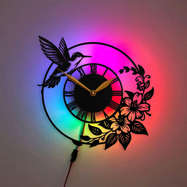 Hummingbird Wall Clock, Floral Wall Clock, Bird Decor Clock, Modern Decorative Clock, Home Decor, Hummingbird