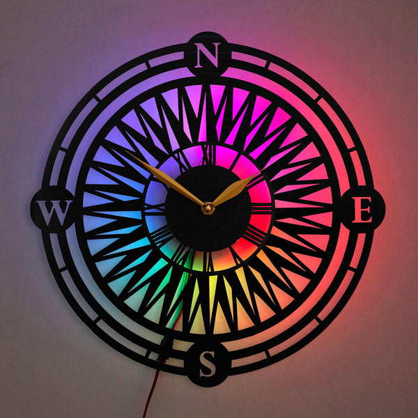 Wind Rose Wall Clock, Compass Wall Clock, Geometric Compass Design, Travel Inspired Home Decor Clock, Wind Rose, Compass, Travel