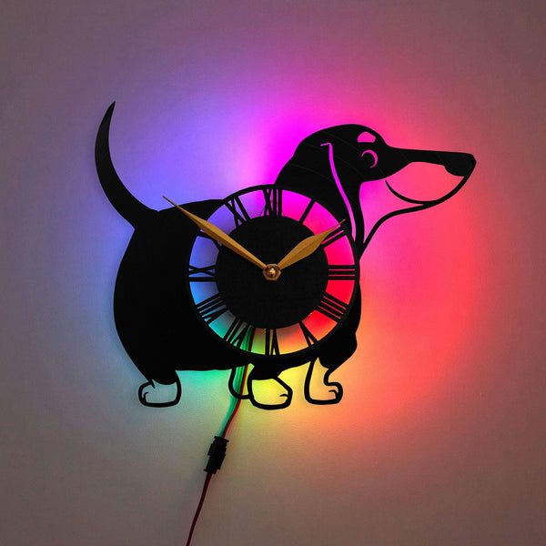 Weenie Dog Clock, Dachshund Clock, Dog Wall Clock, Cute Dog Clock, Black Dog Wall Clock, Puppy Design Clock, Animal Lovers Home Decor, Weenie Dog, Dachshund, Black Dog