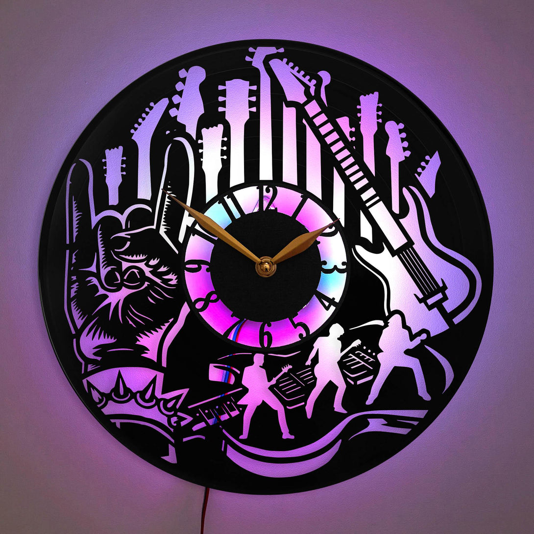 Heavy Metal Clock, Heavy Metal Gift, Rock Band Wall Clock, Music Lover Decor, Guitar Art Clock, Musician Gift, Rock and Roll Clock, Rock On