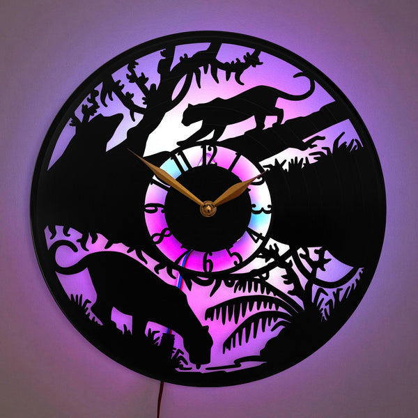 Leopard Wall Clock, Jungle Animals Wall Clock, Wildlife Decor, Safari Decor, Nature Lover Gift, Panther and Jungle Scene Clock, Amazon Jungle