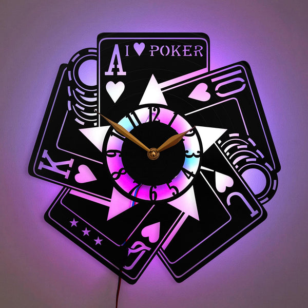 Poker Clock, Card Game Decor, Casino Theme Clock, Gambling Decor, Poker Player Gift, Game Room Clock, Playing Cards Art, Texas Hold&#39;em