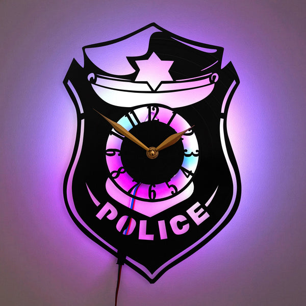 Police Clock, Police Officer Gift Clock, Star Police Shield Decor, Modern Police Wall Clock, Patrol Badge Clock, Police, Patrol Badge