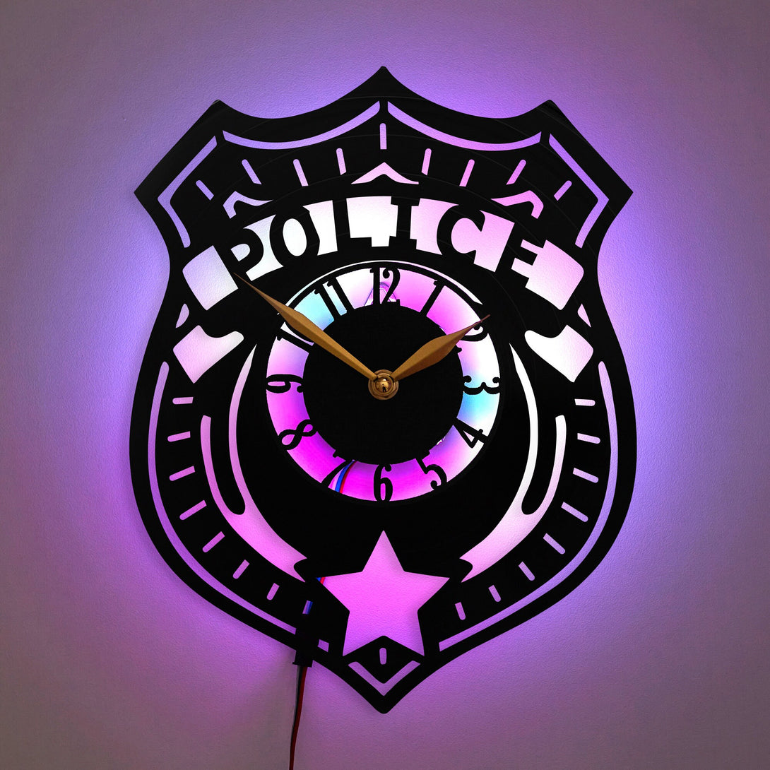 Police Clock, Police Decor, Officer Decor Clock, Police Themed Wall Art, Shield Shaped Clock, Law Enforcement Gift