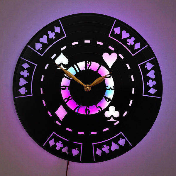 Poker Clock, Poker Gift, Card Suit Wall Decor, Game Night Wall Art Clock, Fun Gaming Room Clock, Poker, Gaming