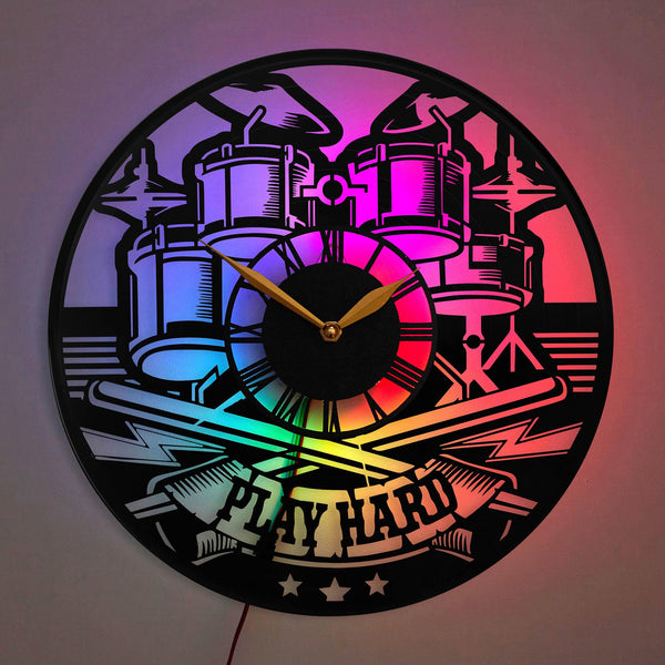 Drum Wall Clock, Drummer Wall Clock, Music Lover Clock, Play Hard Drum Clock, Play Hard Clock for Musicians, Drum, Drummer, Play Hard