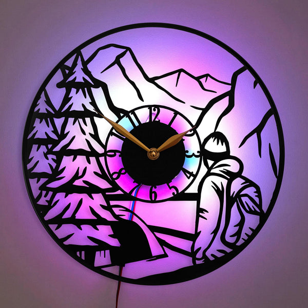 Camping Clock, Mountain Clock, Nature Wall Clock, Hiking Theme Clock, Adventure Clock, Nature Decor Clock, Forest and Mountain Clock