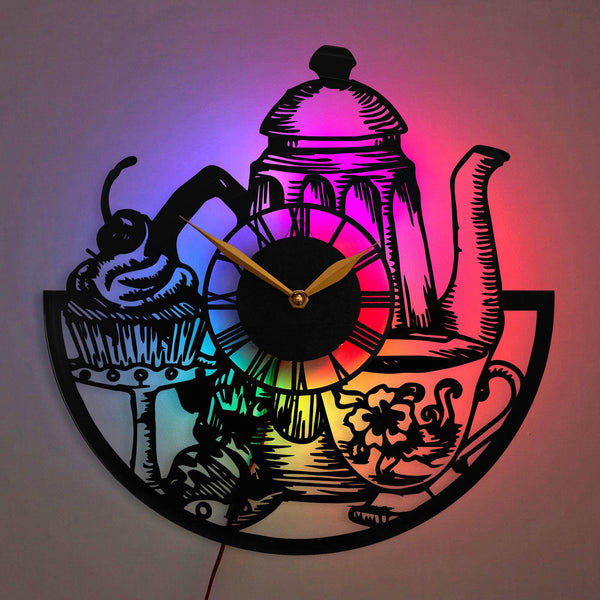 Tea Clock, Coffee Tea Clock, Cupcake Clock, Dessert Wall Clock, Tea Time Clock, Dessert Lover Clock, Tea, Cupcake