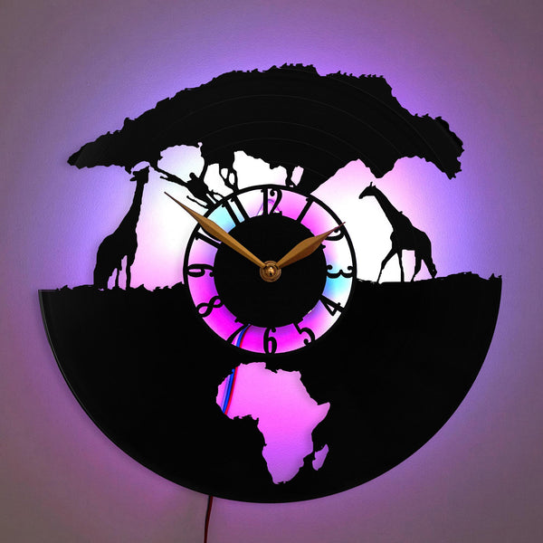 Giraffe Clock, Giraffe Gift, Africa Map Clock, Wildlife Wall Clock, Safari Animal Clock, Giraffe and Tree Clock, Animal Silhouette Clock, Giraffee