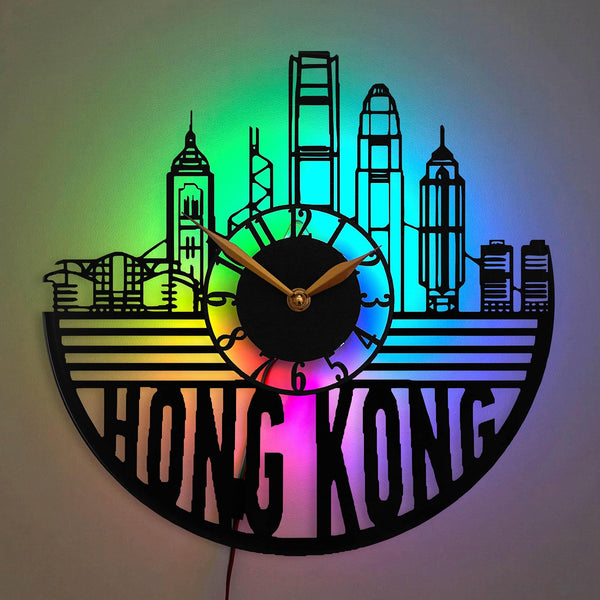 Hong Kong Clock, City Skyline Silhouette Clock, Famous Skyscrapers Clock, Travel Inspired Decor