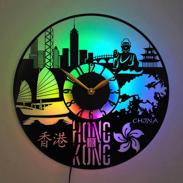 Hong Kong Clock, Hong Kong Gift, Hong Kong Skyline Clock, Cityscape Clock, Big Buddha Statue Clock