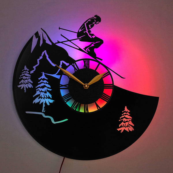 Ski Clock, Ski Gift, Skiing Wall Clock, Ski Decor, Winter Sports Clock, Ski Lodge Wall Art, Ski Enthusiast Gift, Mountain Wall Decor, Ski, Skiing