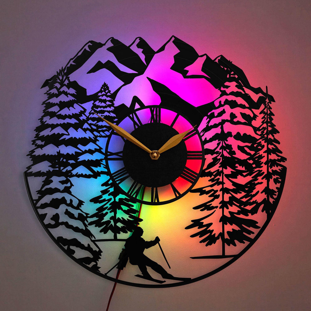 Ski Clock, Skiing Wall Clock, Mountain Wall Decor, Winter Sports Decor, Skiing Art Clock, Nature Wall Clock, Ski Lodge Decor, Ski, Skiing