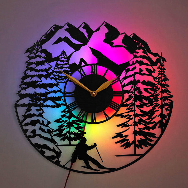 Ski Clock, Skiing Wall Clock, Mountain Wall Decor, Winter Sports Decor, Skiing Art Clock, Nature Wall Clock, Ski Lodge Decor, Ski, Skiing