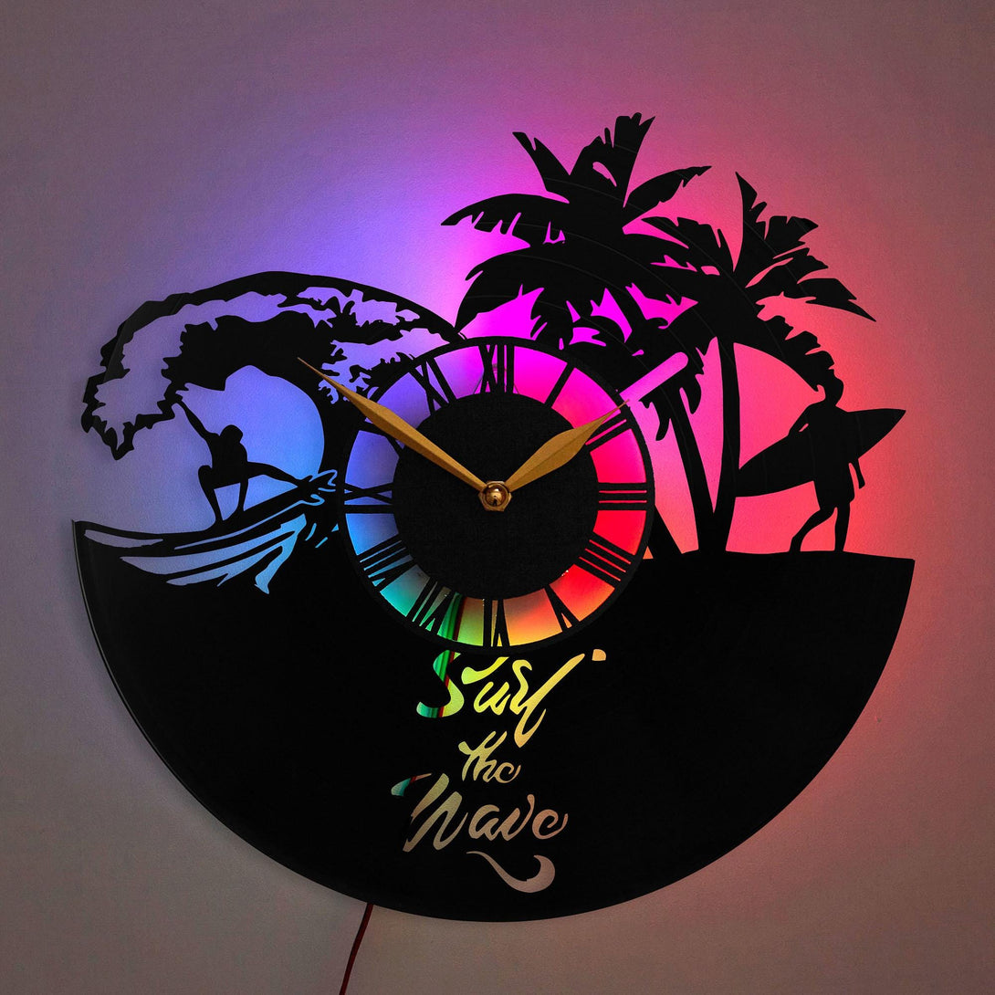 Surfing Clock, Surfing Gift, Beach Decor Clock, Tropical Wall Art, Surf the Wave Clock, Ocean Wall Decor, Surfer Gift, Wave Clock, Surfing, Surf