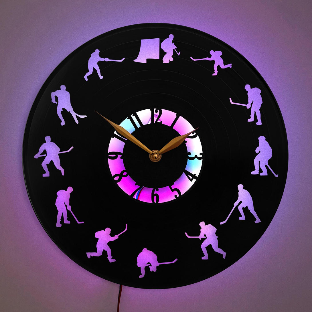 Hockey Clock, Ice Hockey Clock, Hockey Player Silhouette Clock, Sports Decor Clock, Hockey Enthusiast Gift, Hockey Game Wall Art, Hockey