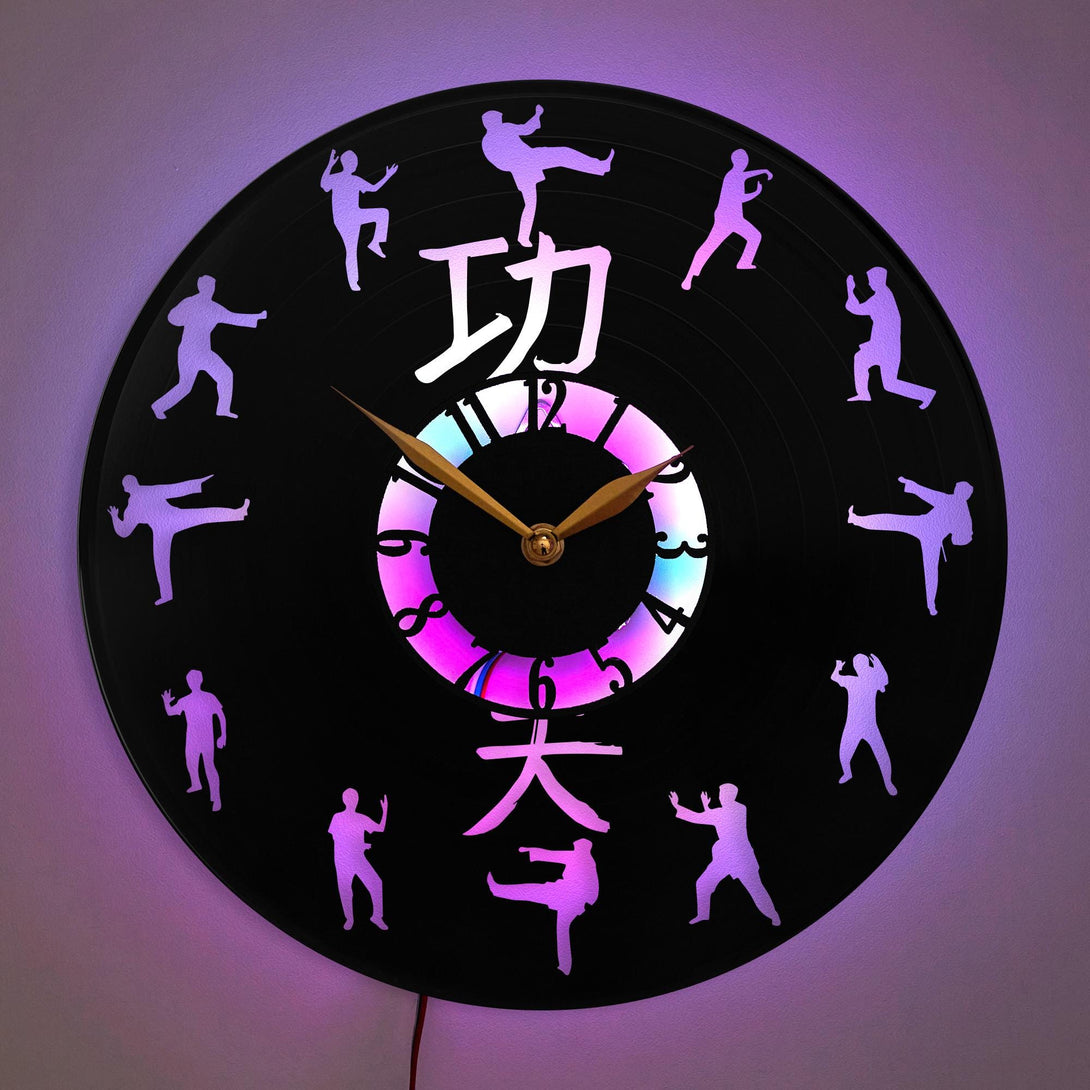 Kungfu Clock, Kung fu Decor, Martial Arts Decor, Fighter Silhouettes Clock, Kung Fu Wall Art
