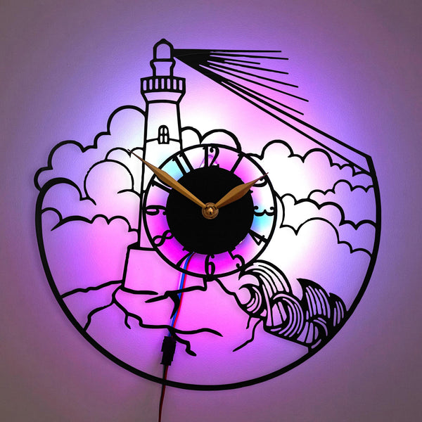 Lighthouse Clock, Lighthouse Decor, Nautical Decor Clock, Lighthouse Scene Clock, Ocean Wave Clock, Seaside Decor Clock